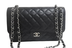 極美品 CHANEL シャネル マトラッセ30 チェーンショルダーバッグ 18番台 キャビアスキン Wフラップ ブラック シルバー金具 中古 4c067866