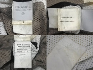 CHANEL シャネル タンクトップ ノースリーブ メッシュ サイズ38 ポリエステル ホワイト ブラック グレー 美品 中古 4c067884