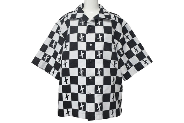Very Good Condition JIRO Short Sleeve Jacket Size L Plaid Top Cotton Polyester Made in Japan Black White Used 4c067977