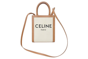 CELINE セリーヌ ミニバーティカルカバ 2WAYショルダーバッグ 193302BNZ.02NT コットンキャンバス レザー ベージュ 美品 中古 4c067979