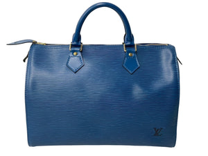 極美品 LOUIS VUITTON ルイヴィトン スピーディ30 エピ ボストンバッグ M43005 PVC レザー ブルー ゴールド金具 中古 4c068007