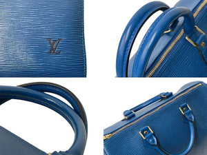 極美品 LOUIS VUITTON ルイヴィトン スピーディ30 エピ ボストンバッグ M43005 PVC レザー ブルー ゴールド金具 中古 4c068007