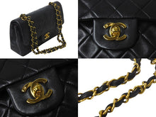 Load image into Gallery viewer, CHANEL シャネル マトラッセ WフラップWチェーンショルダーバッグ 3番台 ラムスキン ブラック ゴールド金具 美品 中古 4c068012