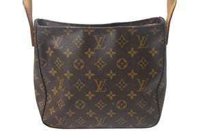 LOUIS VUITTON ルイヴィトン ルーピングMM ハンドバッグ M51146 モノグラム ゴールド金具 ブラウン 美品 中古 4c068056