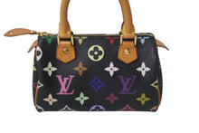 画像をギャラリービューアに読み込む, LOUIS VUITTON ルイヴィトン ミニスピーディ ハンドバッグ M92644 モノグラムマルチカラー ブラック ゴールド金具 村上隆 美品 中古 4c068086