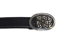 画像をギャラリービューアに読み込む, CHROME HEARTS クロムハーツ 1.5クラシック オーバルスター ベルト バックル サイズ36 シルバー925 レザー ブラック 美品 中古 4c068136