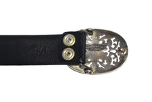 画像をギャラリービューアに読み込む, CHROME HEARTS クロムハーツ 1.5クラシック オーバルスター ベルト バックル サイズ36 シルバー925 レザー ブラック 美品 中古 4c068136