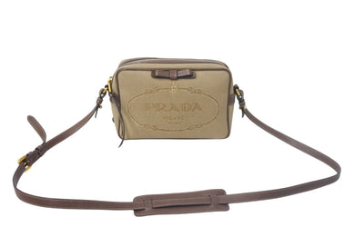 PRADA プラダ ショルダーバッグ ロゴジャガード 1BH089 UCW F0B16 ベージュ ブラウン ゴールド金具 美品 中古 4c068159