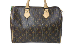 極美品 LOUIS VUITTON ルイヴィトン ペルフォシリーズ スピーディ30 ハンドバッグ M95181 ブラウン グリーン ゴールド金具 中古 4c068190