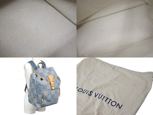 新品同様 LouisVuitton ルイヴィトン モンスリ バックパック ダミエ デニム 3D N40708 コットンキャンバス ヌメ革 中古 4c068192