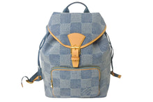 Load image into Gallery viewer, 新品同様 LouisVuitton ルイヴィトン モンスリ バックパック ダミエ デニム 3D N40708 コットンキャンバス ヌメ革 中古 4c068192