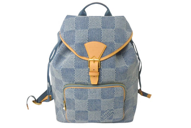 新品同様 LouisVuitton ルイヴィトン モンスリ バックパック ダミエ デニム 3D N40708 コットンキャンバス ヌメ革 中古 4c068192