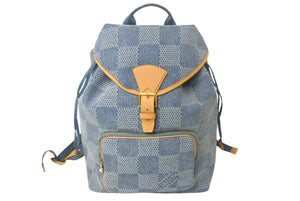 新品同様 LouisVuitton ルイヴィトン モンスリ バックパック ダミエ デニム 3D N40708 コットンキャンバス ヌメ革 中古 4c068192