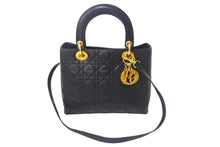 Load image into Gallery viewer, ChristianDior クリスチャンディオール レディディオール ミディアム 2WAYバッグ カナージュ ラムスキン ブラック 美品 中古 4c067137