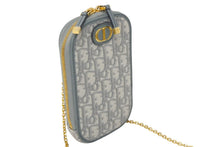 Load image into Gallery viewer, 極美品 ChristianDior クリスチャンディオール オブリーク チェーン フォンポーチ ショルダーバッグ グレー ゴールド金具 中古 4c068216