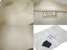 画像をギャラリービューアに読み込む, PRADA プラダ ポーチ ミニハンドバッグ トライアングルロゴ イタリア製 キャンバス ホワイト シルバー金具 美品 中古 4c068318