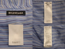 画像をギャラリービューアに読み込む, BALENCIAGA バレンシアガ 長袖シャツパーカー ストライプ柄 642263 TIM01 4841 ブルー ホワイト サイズ38 美品 中古 4c068357