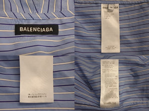 BALENCIAGA バレンシアガ 長袖シャツパーカー ストライプ柄 642263 TIM01 4841 ブルー ホワイト サイズ38 美品 中古 4c068357