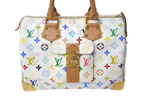 極美品 LOUIS VUITTON ルイヴィトン モノグラムマルチカラー スピーディ30 ハンドバッグ M92643 村上隆 ホワイト ゴールド金具 美品 中古 4c068412