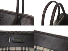 Load image into Gallery viewer, Burberry バーバリー ハンドバッグ ミニボストンバッグ ノバチェック柄 レザー キャンバス ベージュ ブラウン シルバー 美品 中古 4c068459