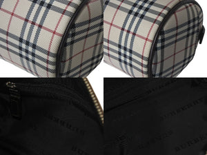 Burberry バーバリー ハンドバッグ ミニボストンバッグ ノバチェック柄 レザー キャンバス ベージュ ブラウン シルバー 美品 中古 4c068459