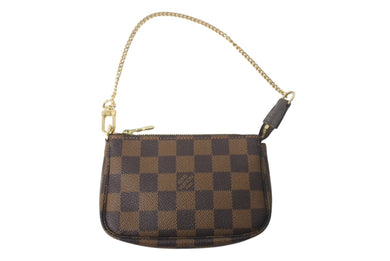 極美品 LOUIS VUITTON ルイヴィトン ダミエ ミニ ポシェット アクセソワール ポーチ N58009 ブラウン ゴールド金具 中古 4c068481