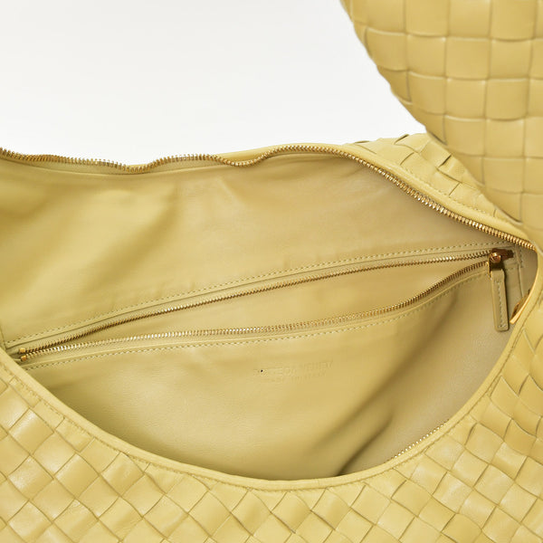 極美品 BOTTEGA VENETA ボッテガヴェネタ ホーボー ショルダーバッグ Jumbo Jodie ジャンボ ジョディ イントレチャート ナパ バッグ ブラウン イエロー 中古 4a006852
