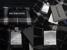 画像をギャラリービューアに読み込む, BALENCIAGA バレンシアガ ドッキング レイヤード デニム チェック 長袖シャツ ブルー ブラック カーキ コットン レーヨン 557356 サイズ37 中古 4c068556