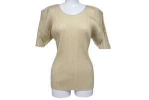 PLEATS PLEASE ISSEY MIYAKE プリーツプリーズ イッセイミヤケ Tシャツ 4 PP05-JK004 ベージュ サイズ4 美品 中古 4c068558