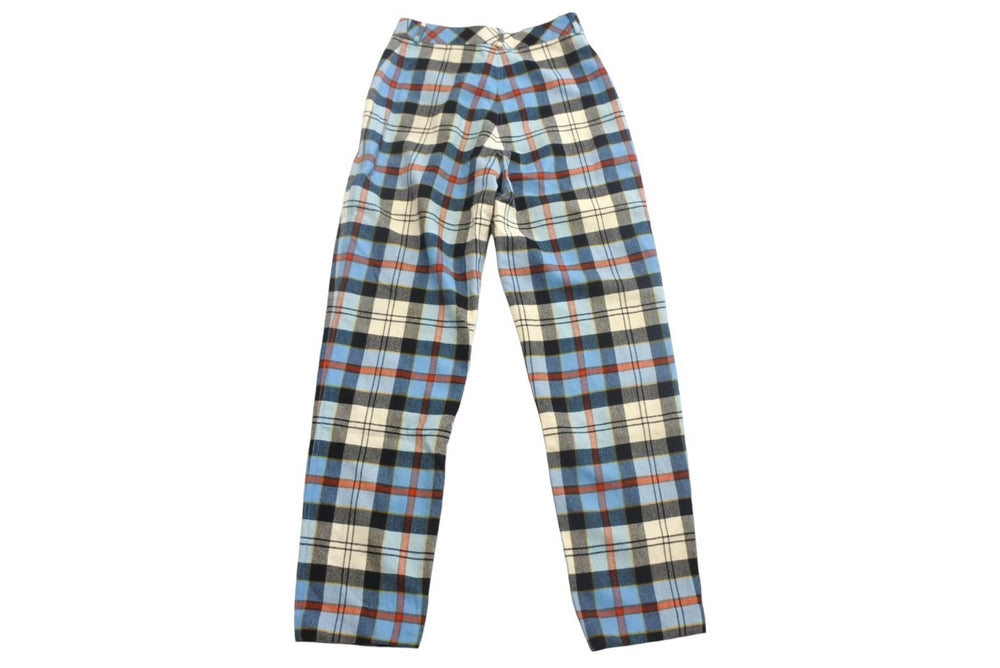 CHANEL Checked Pants Coco Button Made in France Wool Blue Red White Size 38 Good Condition Used 4c068571