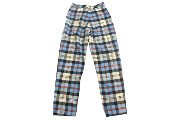 CHANEL シャネル チェックパンツ ココボタン フランス製 ウール ブルー レッド ホワイト サイズ38 美品 中古 4c068571