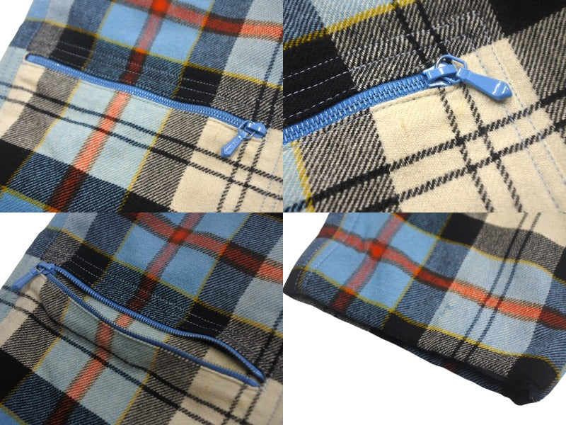 CHANEL Checked Pants Coco Button Made in France Wool Blue Red White Size 38 Good Condition Used 4c068571