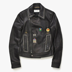 極美品 SAINT LAURENT PARIS サンローランパリ 18AW 530735 マルチピンバッジアンドスタッズ モーターサイクルレザージャケット サイズ34 中古 4a006861
