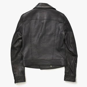 極美品 SAINT LAURENT PARIS サンローランパリ 18AW 530735 マルチピンバッジアンドスタッズ モーターサイクルレザージャケット サイズ34 中古 4a006861