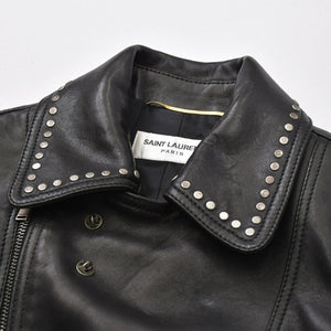 極美品 SAINT LAURENT PARIS サンローランパリ 18AW 530735 マルチピンバッジアンドスタッズ モーターサイクルレザージャケット サイズ34 中古 4a006861