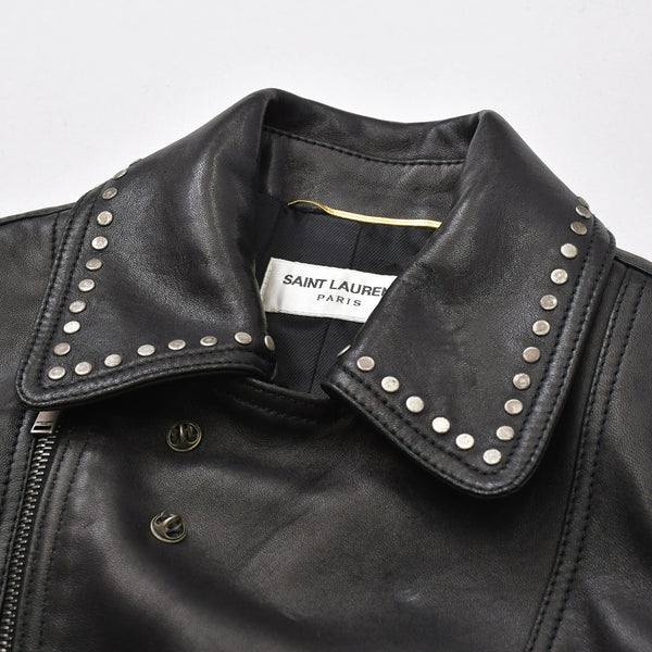 極美品 SAINT LAURENT PARIS サンローランパリ 18AW 530735 マルチピンバッジアンドスタッズ モーターサイクルレザージャケット サイズ34 中古 4a006861