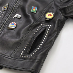 極美品 SAINT LAURENT PARIS サンローランパリ 18AW 530735 マルチピンバッジアンドスタッズ モーターサイクルレザージャケット サイズ34 中古 4a006861