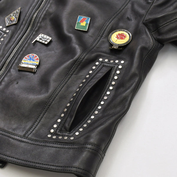 極美品 SAINT LAURENT PARIS サンローランパリ 18AW 530735 マルチピンバッジアンドスタッズ モーターサイクルレザージャケット サイズ34 中古 4a006861