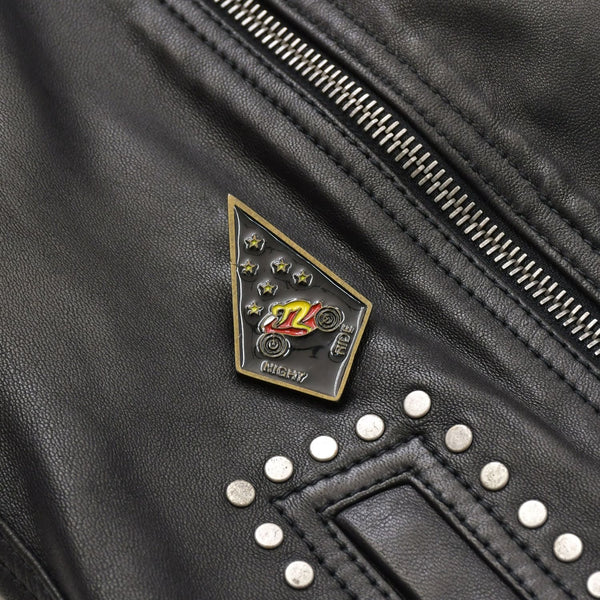 極美品 SAINT LAURENT PARIS サンローランパリ 18AW 530735 マルチピンバッジアンドスタッズ モーターサイクルレザージャケット サイズ34 中古 4a006861
