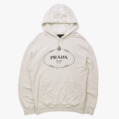 PRADA プラダ 23AW パーカー フーディー フロントロゴプリント ライトグレー ブラック サイズL UJL24B 美品 中古 4a006868