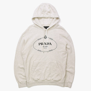 PRADA プラダ 23AW パーカー フーディー フロントロゴプリント ライトグレー ブラック サイズL UJL24B 美品 中古 4a006868