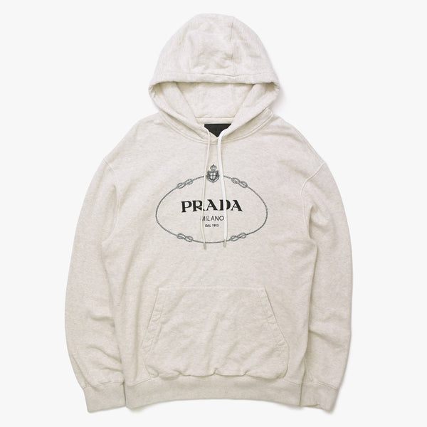 PRADA プラダ 23AW パーカー フーディー フロントロゴプリント ライトグレー ブラック サイズL UJL24B 美品 中古 4a006868