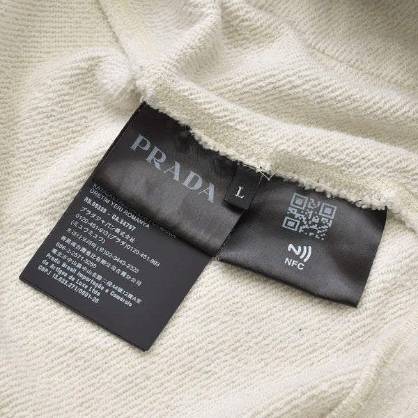 PRADA プラダ 23AW パーカー フーディー フロントロゴプリント ライトグレー ブラック サイズL UJL24B 美品 中古 4a006868