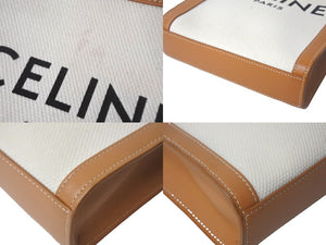 CELINE セリーヌ ミニバーティカルカバ 2WAYショルダーバッグ 193302BNZ.02NT コットンキャンバス レザー ベージュ 美品 中古 4c068582