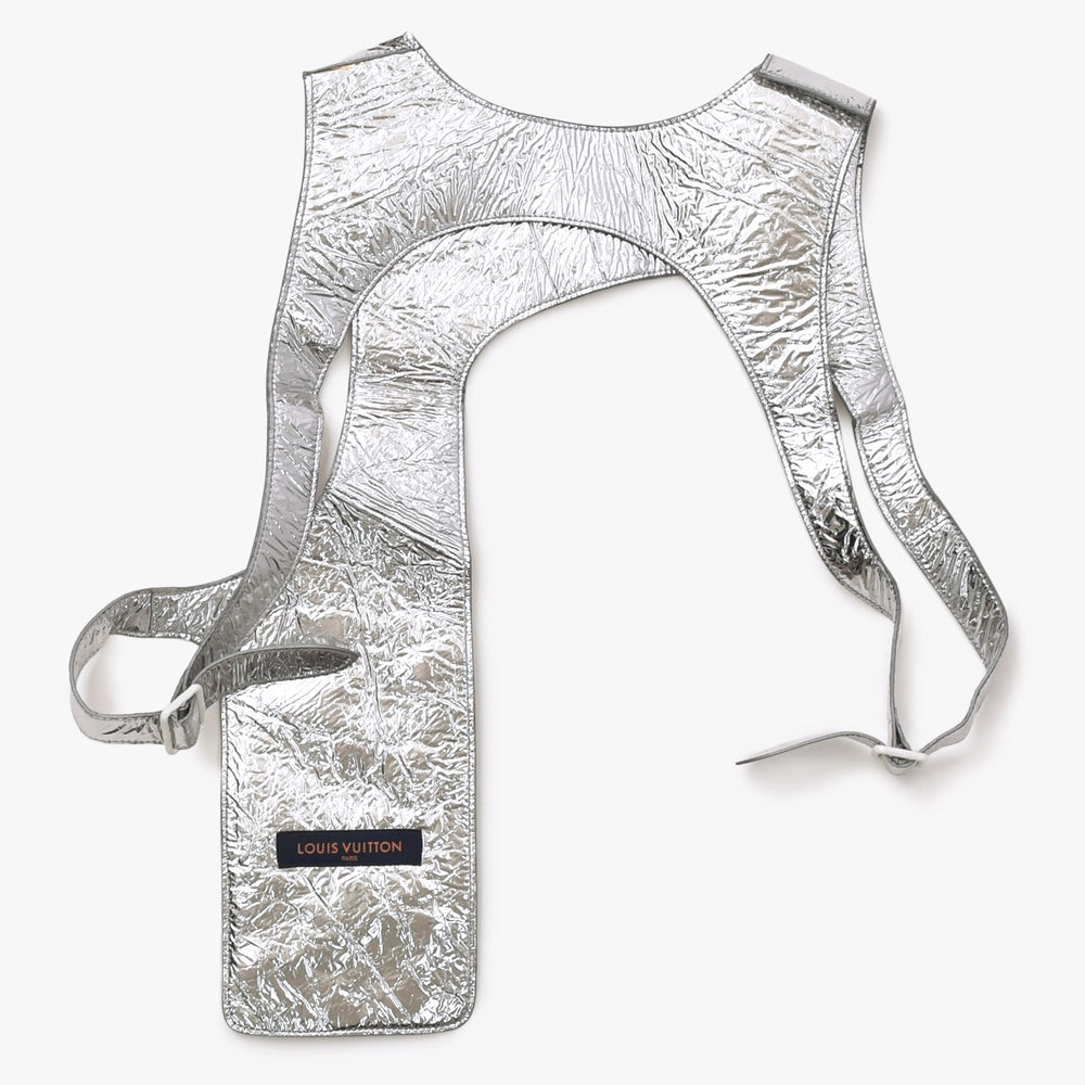 極美品 LOUIS VUITTON ルイヴィトン ベスト ミッドレイヤー アシンメトリー レザーベスト トップス シルバー 中古 4a006875