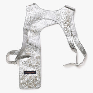 極美品 LOUIS VUITTON ルイヴィトン ベスト ミッドレイヤー アシンメトリー レザーベスト トップス シルバー 中古 4a006875