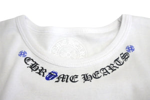 新品未使用 CHROME HEARTS クロムハーツ ショート丈 ミニTシャツ リップ＆タン ローリングストーンズ 限定 ホワイト ブルー 中古 4c068769