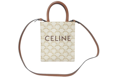 [USED/中古]CELINE セリーヌ ハンドバッグ ミニ バーティカルカバ ホワイト ブラウン PVC カーフスキン 194372BZK.01BC ゴールド金具 Aランク 中古 4c068799