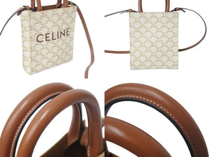 [USED/中古]CELINE セリーヌ ハンドバッグ ミニ バーティカルカバ ホワイト ブラウン PVC カーフスキン 194372BZK.01BC ゴールド金具 Aランク 中古 4c068799