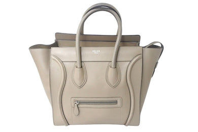 CELINE セリーヌ ラゲージ ミニショッパー トートバッグ ハンドバッグ AT1103 レザー ベージュ シルバー金具 美品 中古 4c068810